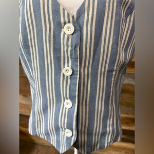 LG Blue and White Striped Button-Front Women’s Top